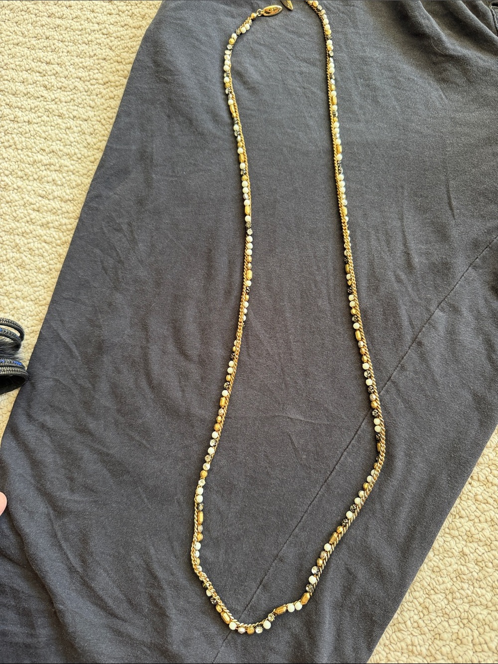 Stella and dot Long Gold and White Beaded Women's Necklace - Elegant Layering